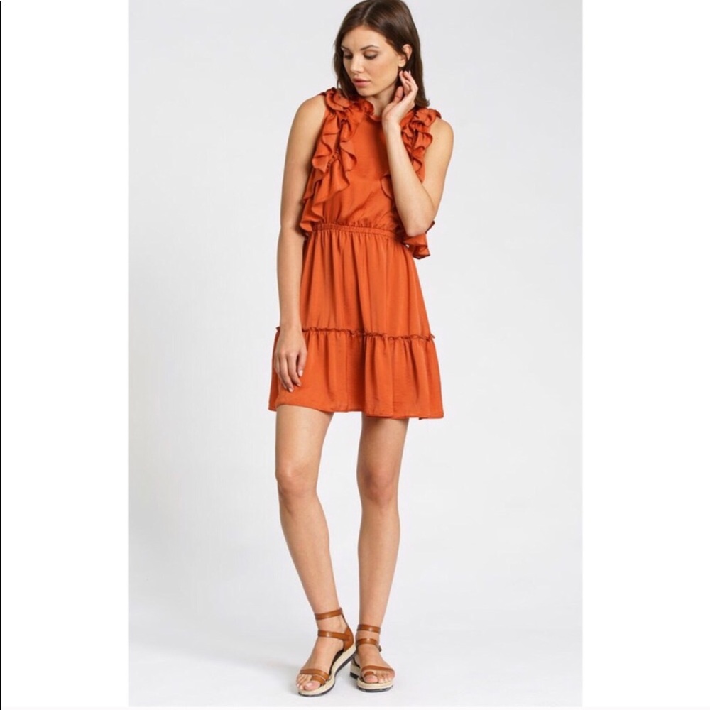 DRA Los Angeles Anthropologie Rust Ruffle Dress